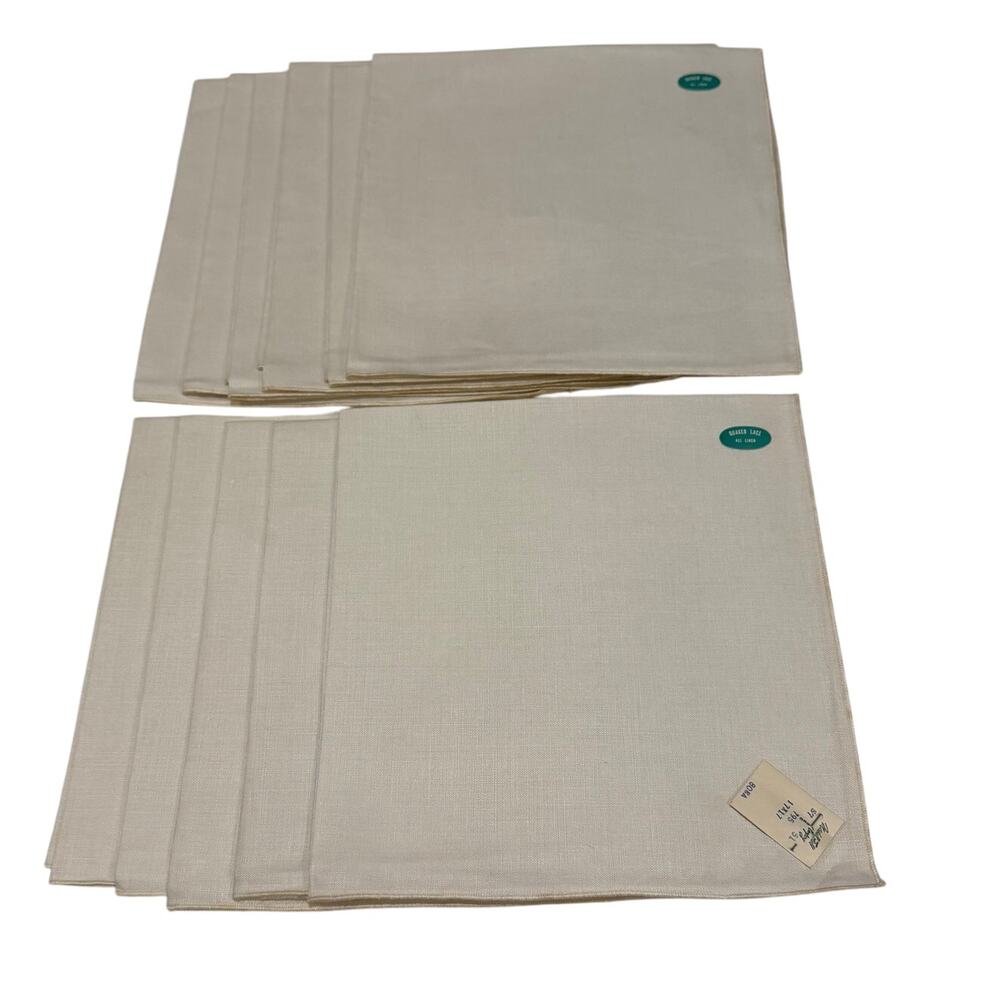 Vintage Quaker Lace All Linen Cloth Napkins Set of 11 New Old Stock 17" Ivory